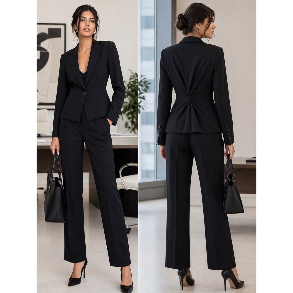 Rebecca Taylor Black Wool Blend Pant Suit Blazer Trousers Set Size 10 Tailored